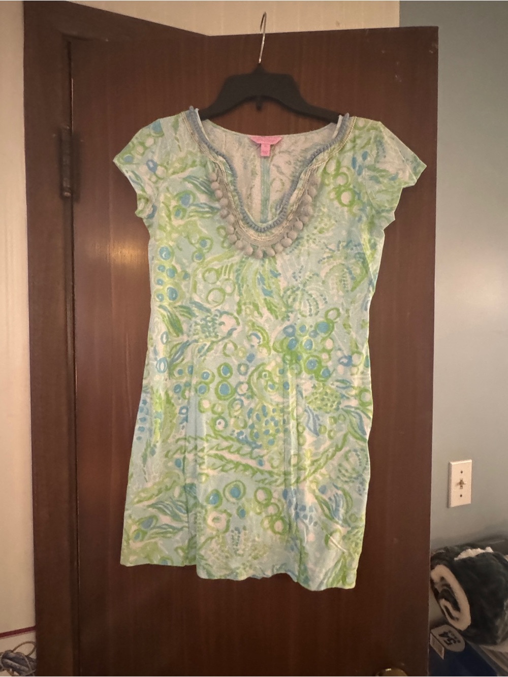 Lilly Pulitzer Blue & Green Printed Beaded-Neck Midi Dress